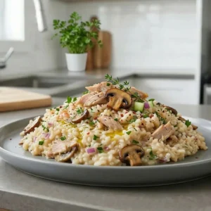 Risotto poulet champignons