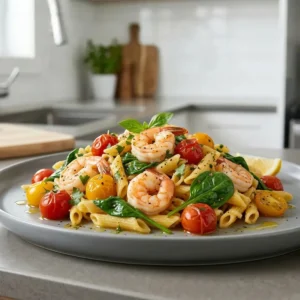 Pâtes scampi épinards